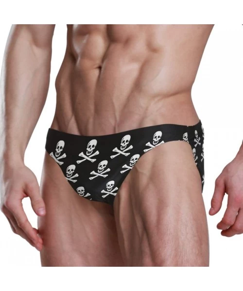 Briefs Men Swimwear Swim Bikini Briefs Barbados Flag Swimsuits Board Surf Shorts Trunks - Pirates Skull Cross Bone - CE18SREX5ME