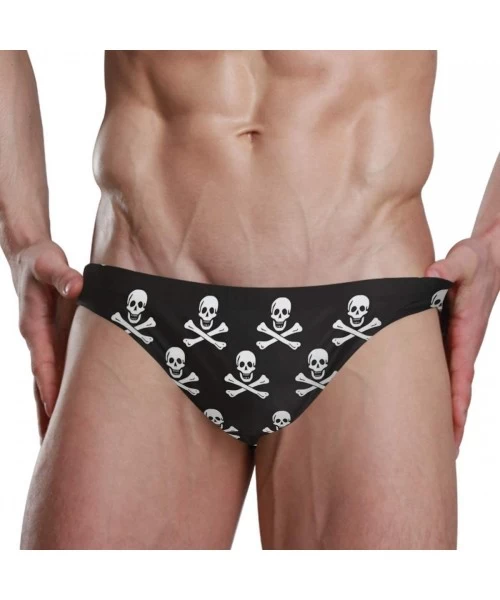 Briefs Men Swimwear Swim Bikini Briefs Barbados Flag Swimsuits Board Surf Shorts Trunks - Pirates Skull Cross Bone - CE18SREX5ME