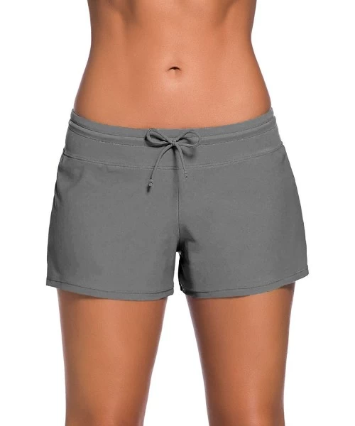 Tankinis Women Swim Shorts Solid Color Side Split Waistband Skort Bikini Bottom Plus Size S - 3XL - Grey - CF18NGYMYCW