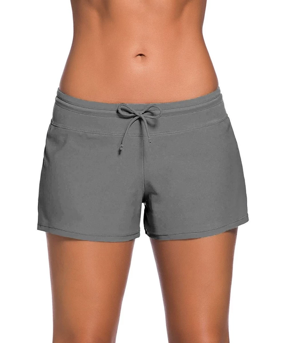 Tankinis Women Swim Shorts Solid Color Side Split Waistband Skort Bikini Bottom Plus Size S - 3XL - Grey - CF18NGYMYCW