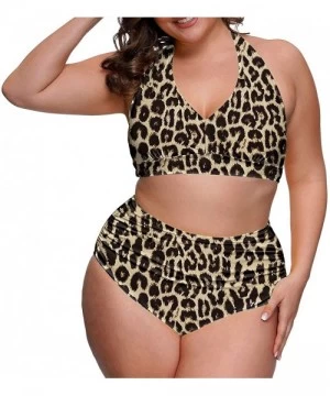 Sets Women's 2 Piece Plus Size High Waisted Swimwear Swimsuits Ruched Tummy Control Bikini Set - 01 - Leopard - CA19DWKNUN5