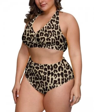 Sets Women's 2 Piece Plus Size High Waisted Swimwear Swimsuits Ruched Tummy Control Bikini Set - 01 - Leopard - CA19DWKNUN5