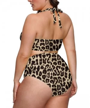 Sets Women's 2 Piece Plus Size High Waisted Swimwear Swimsuits Ruched Tummy Control Bikini Set - 01 - Leopard - CA19DWKNUN5