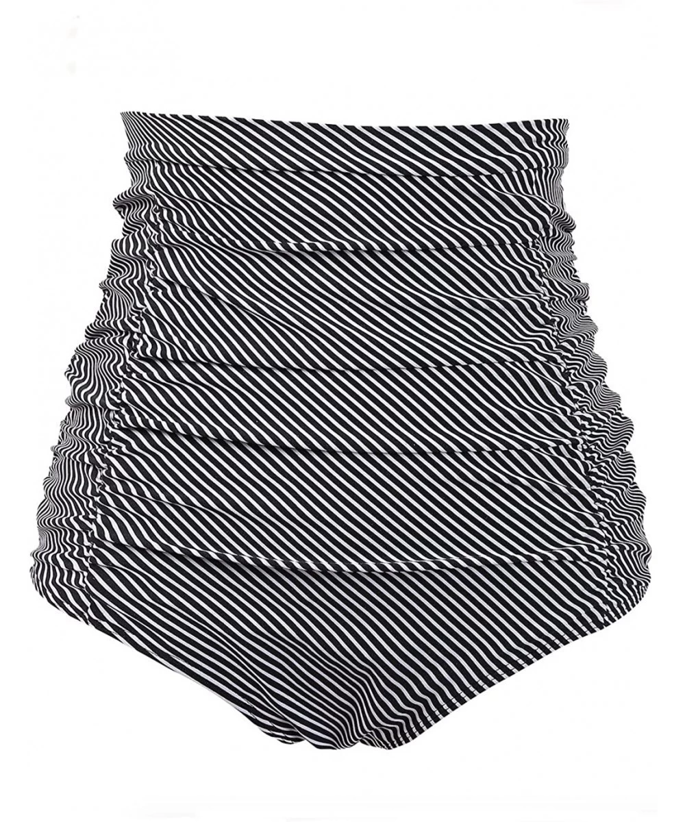 Tankinis Women's Ruched High Waisted Bikini Bottom Retro Vintage Swim Short Tankinis (FBA) - Black Stripe - CP189X4DSXH