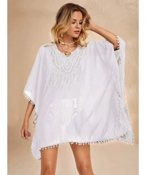 Cover-Ups Women's Bathing Suit Cover Ups Sexy Swimwear Crochet Lace Beach Long Dress - Z-white - CQ193CN6SGG