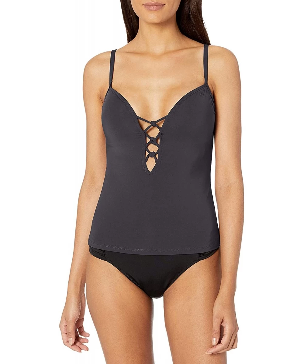 Bottoms Women's Plunge Tankini Top - Oh So Knotty Black - CH186DOQMYM