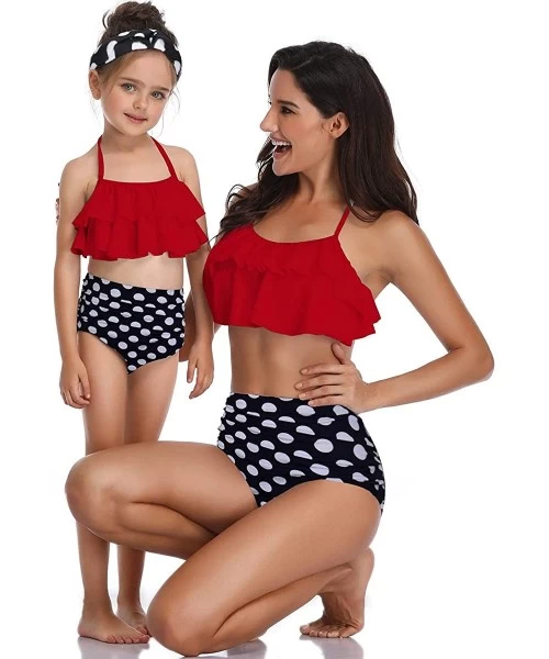 Sets Mother and Daughter Swimwear Family Matching Swimsuit Girls Swimwear - Red+polka Dot - CW18CD0TR3Z