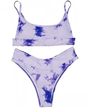 Sets 2Pcs Tie Dye Bikini Set Super Sexy Women Cinched String Triangle Comfortable Swimsuit Gathered Underwear Set Purple - CJ...