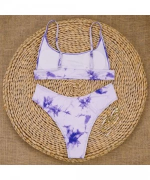 Sets 2Pcs Tie Dye Bikini Set Super Sexy Women Cinched String Triangle Comfortable Swimsuit Gathered Underwear Set Purple - CJ...