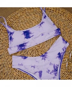 Sets 2Pcs Tie Dye Bikini Set Super Sexy Women Cinched String Triangle Comfortable Swimsuit Gathered Underwear Set Purple - CJ...