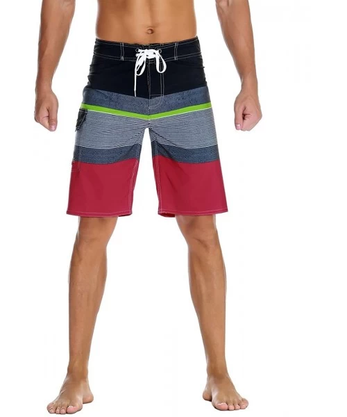 Trunks Men's Sportwear Quick Dry Board Shorts with Lining - Red Striped - CY187T5GMEG