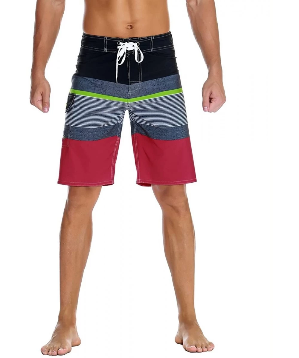 Trunks Men's Sportwear Quick Dry Board Shorts with Lining - Red Striped - CY187T5GMEG