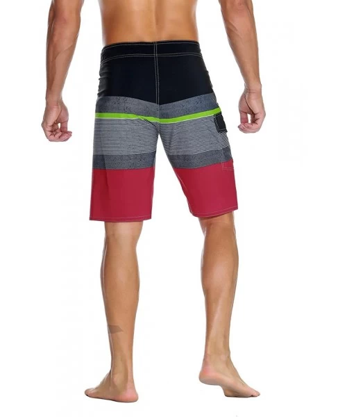 Trunks Men's Sportwear Quick Dry Board Shorts with Lining - Red Striped - CY187T5GMEG