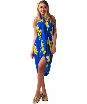 Cover-Ups Womens Plumeria Swimsuit Cover-Up Sarong in Your Choice of Color - Blue/Yellow - C3118CRI1DN