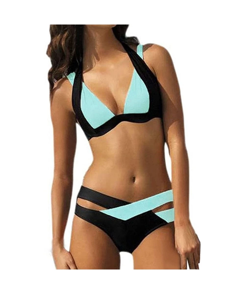 Tankinis Swimsuits for Womens- Cross Bandage Bikini Set Push-Up Brazilian Swimwear Beachwear Swimsuit - E-sky Blue - CA18UZZQ23Q