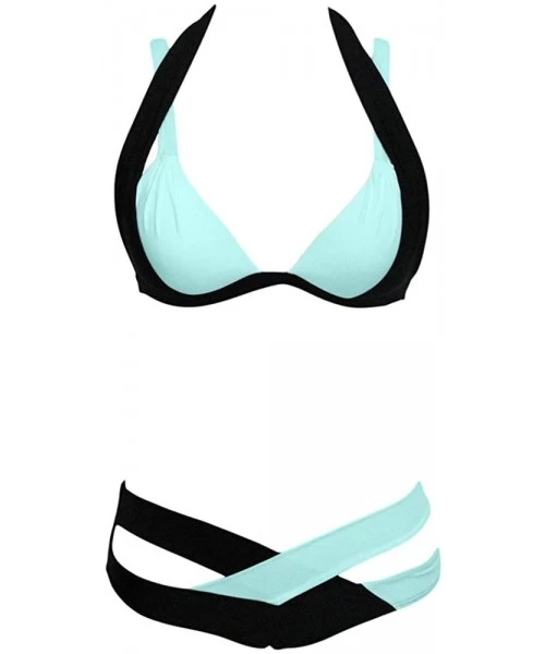 Tankinis Swimsuits for Womens- Cross Bandage Bikini Set Push-Up Brazilian Swimwear Beachwear Swimsuit - E-sky Blue - CA18UZZQ23Q