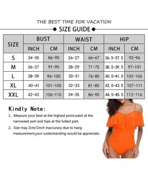 One-Pieces Women One Piece Flounce Swimsuit Vintage Printed Off Shoulder Flounce Ruffled Swimwear Bathing Suit - Orange - CX1...