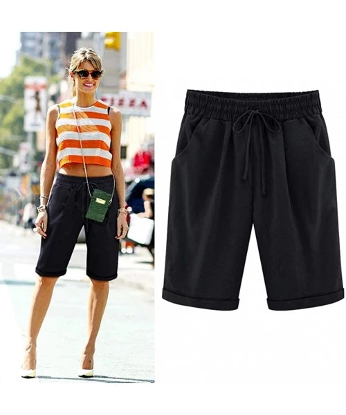 Board Shorts Summer Shorts for Women Drape High Waist with Drawstring Solid Oversize Pockets Beach Pants - Black - CN198UTAYCD