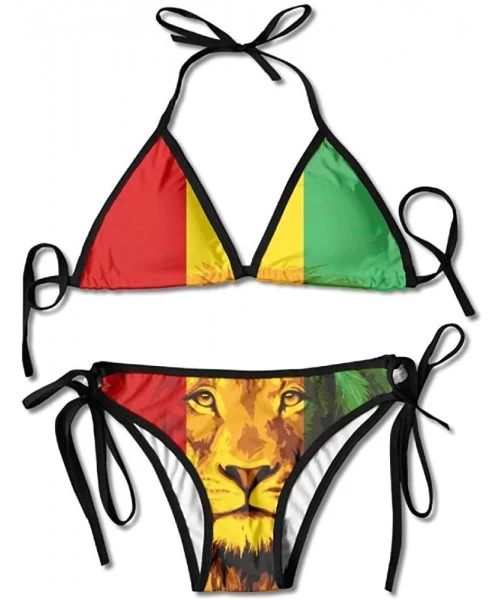 Sets Womens Sexy Reggae Rasta Flag Lion Two Piece Swimsuit Bathing Suit Bikini Set - Black - C018EID7NXO