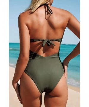 One-Pieces Women's Take My Heart Mesh One-Piece Swimsuit Beach Swimwear Bathing Suit - Army Green Black - CB189UDGWC8