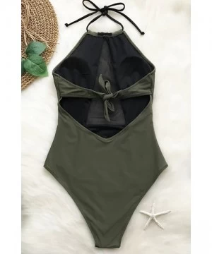 One-Pieces Women's Take My Heart Mesh One-Piece Swimsuit Beach Swimwear Bathing Suit - Army Green Black - CB189UDGWC8