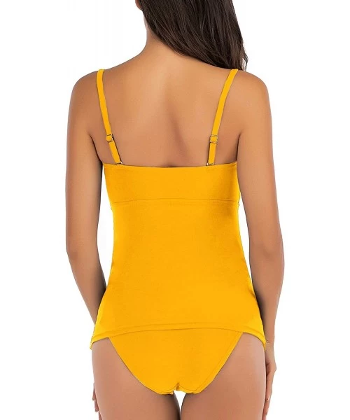 Tankinis Women's Ruched Bandeau Two Piece Bathing Suits Tummy Control Tankini Swimsuits with Bikini Bottom - Yellow - CD199UK...