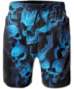 Board Shorts Relaxed Swim Trunks Big & Tall Half Pants for Men Boy- Loose Fast Dry Underwear - Black and Blue Cool Skulls - C...