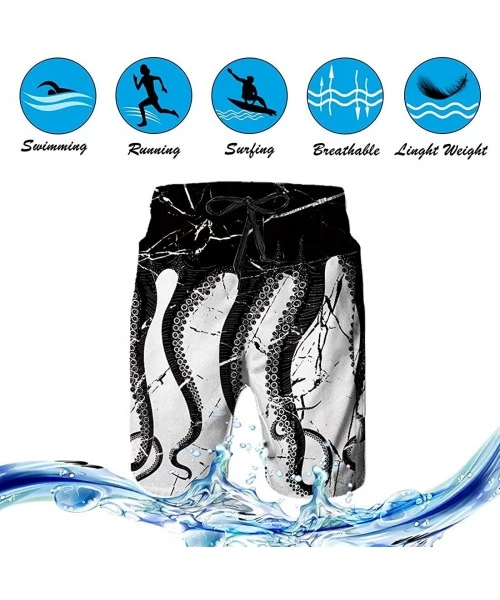 Board Shorts Relaxed Swim Trunks Big & Tall Half Pants for Men Boy- Loose Fast Dry Underwear - Black and Blue Cool Skulls - C...