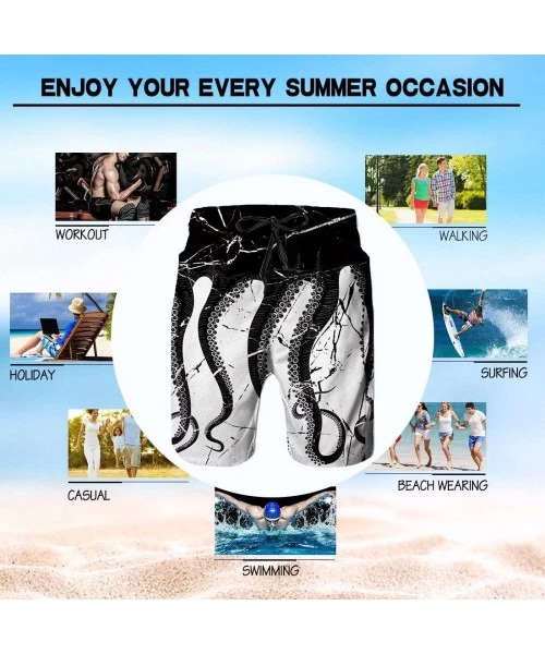 Board Shorts Relaxed Swim Trunks Big & Tall Half Pants for Men Boy- Loose Fast Dry Underwear - Black and Blue Cool Skulls - C...