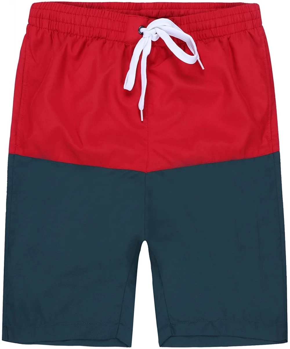 Trunks Men's Swim Trunks Beach Shorts with Mesh Lining with Cargo Pockets - Red and Green - CM183O97ADH