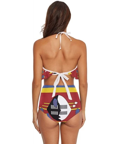 Sets Women Flounce High Waisted Bikini Set Halter Neck Two Piece Swimsuit Senegal Flag - Swaziland Flag - C418U76Y8LI