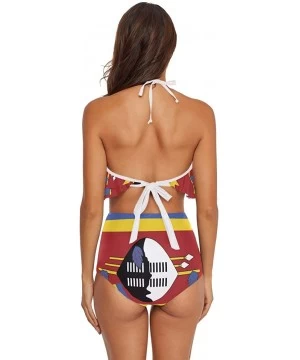 Sets Women Flounce High Waisted Bikini Set Halter Neck Two Piece Swimsuit Senegal Flag - Swaziland Flag - C418U76Y8LI