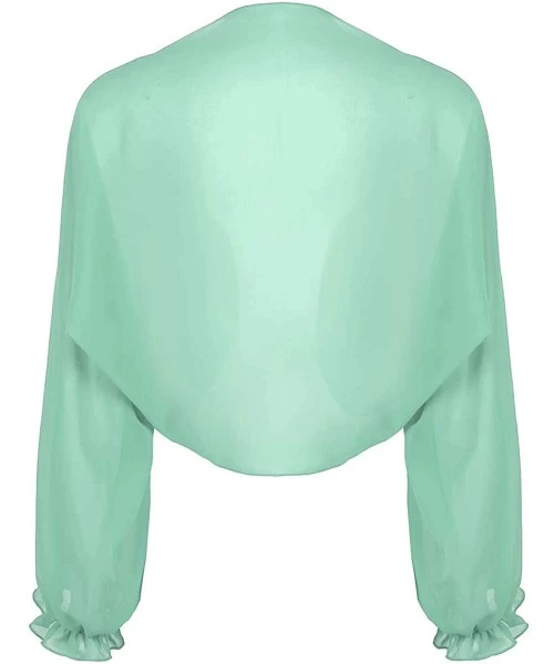 Cover-Ups Women's Sheer Chiffon Solid Long Sleeve Beach Shawl Cover Ups Cardigan - Light Green - CF18R6T3M5H