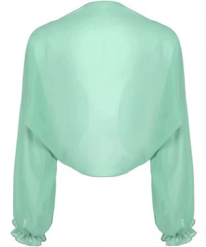 Cover-Ups Women's Sheer Chiffon Solid Long Sleeve Beach Shawl Cover Ups Cardigan - Light Green - CF18R6T3M5H