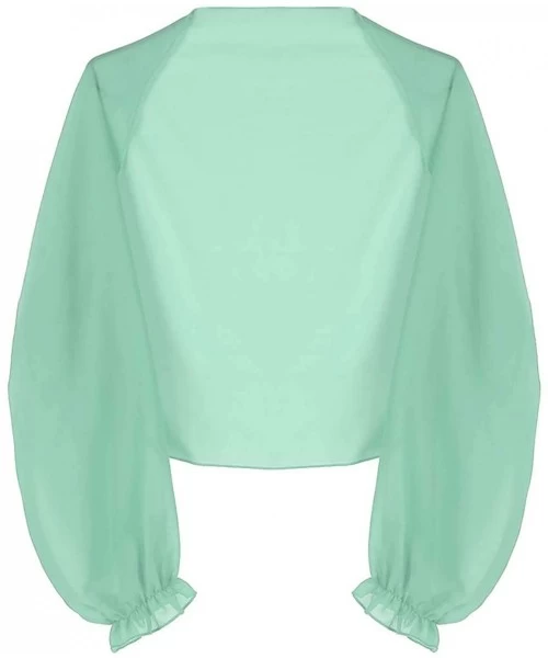 Cover-Ups Women's Sheer Chiffon Solid Long Sleeve Beach Shawl Cover Ups Cardigan - Light Green - CF18R6T3M5H