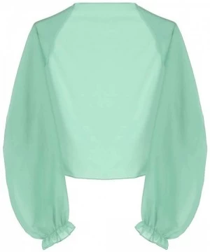 Cover-Ups Women's Sheer Chiffon Solid Long Sleeve Beach Shawl Cover Ups Cardigan - Light Green - CF18R6T3M5H