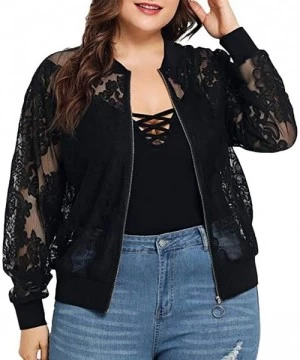 Tankinis Women Retro Floral Zipper Bomber Jacket Long Sleeve Casual Chic Coat Streetwear - Y-black - CT18S6C4Z96