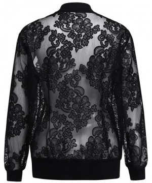 Tankinis Women Retro Floral Zipper Bomber Jacket Long Sleeve Casual Chic Coat Streetwear - Y-black - CT18S6C4Z96