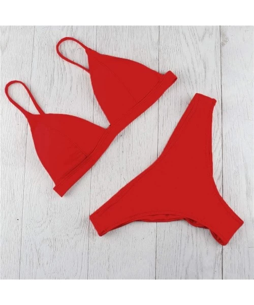 Bottoms Women Stripe Printing Padded Push up 2 Piece Bikini Sets Swimsuits - Red - CZ196DGYSI6