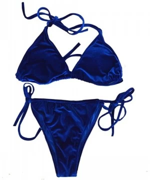 Sets Women Pleuche Velvet Bikini Set Sexy Triangle Swimwear Bathing Suit - Blue - C118CRQ2EX5