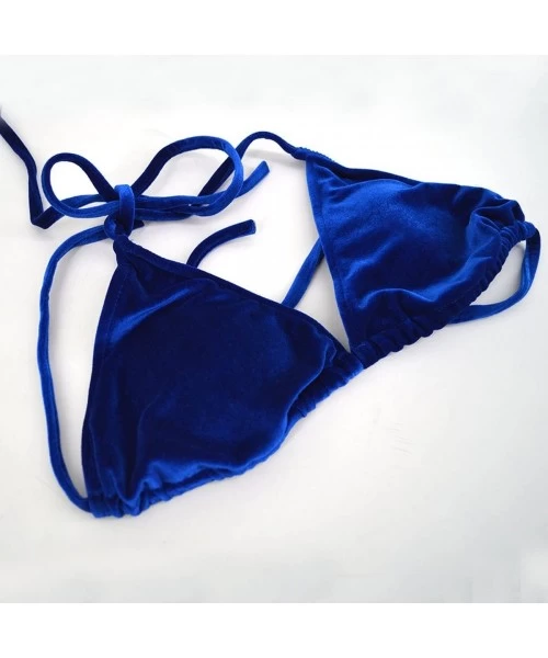 Sets Women Pleuche Velvet Bikini Set Sexy Triangle Swimwear Bathing Suit - Blue - C118CRQ2EX5