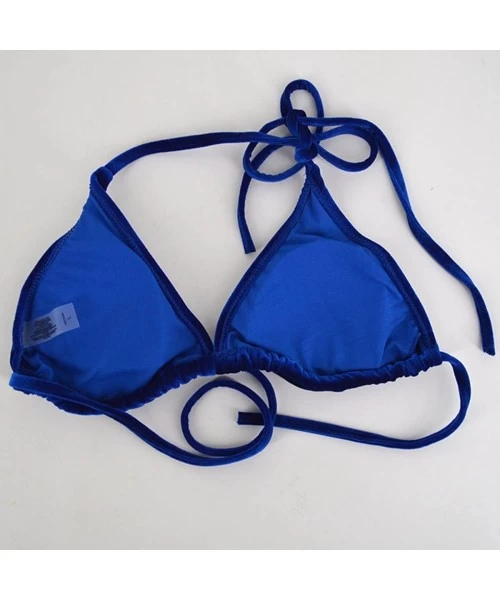 Sets Women Pleuche Velvet Bikini Set Sexy Triangle Swimwear Bathing Suit - Blue - C118CRQ2EX5