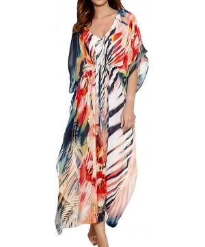 Cover-Ups Women's Print Turkish Kaftans Chiffon Caftan Loungewear Beachwear Bikini Swimsuit Cover Up Dress - Printed C - CX18...