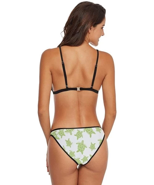 Sets Watermelon Painted Women Tie Side Bottom Padded Top Triangle Bikini Two Piece Swimsuit Green Sea Turtles Pattern - CA18U...