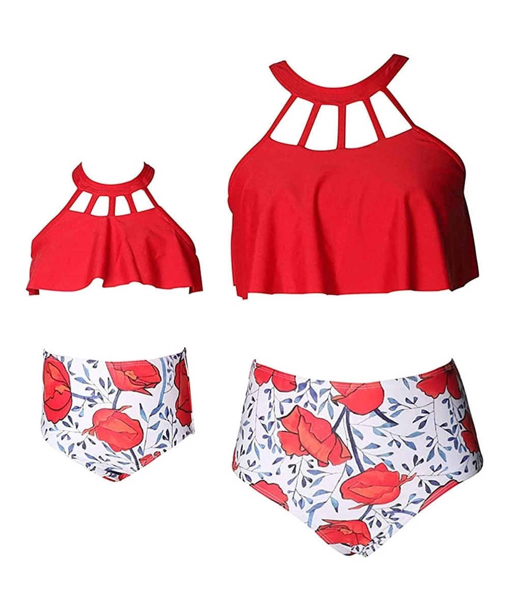 Sets Family Matching Mom Girls Bathing Suit Mommy and Me Swimsuit Swimwear Bikini Set - Red - CQ1962R4S83