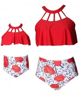 Sets Family Matching Mom Girls Bathing Suit Mommy and Me Swimsuit Swimwear Bikini Set - Red - CQ1962R4S83