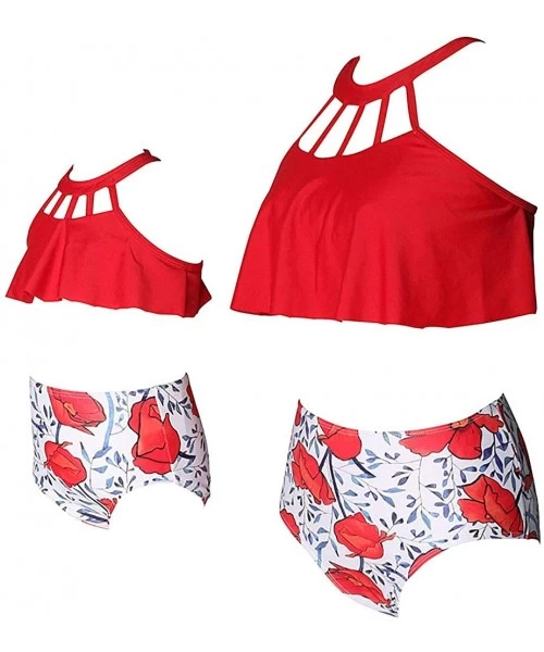 Sets Family Matching Mom Girls Bathing Suit Mommy and Me Swimsuit Swimwear Bikini Set - Red - CQ1962R4S83