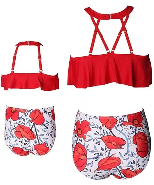 Sets Family Matching Mom Girls Bathing Suit Mommy and Me Swimsuit Swimwear Bikini Set - Red - CQ1962R4S83