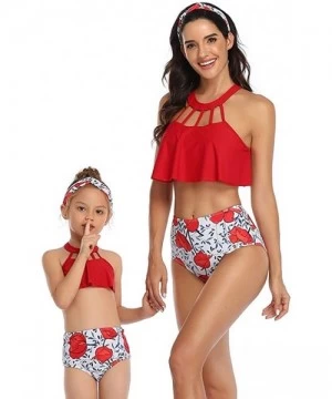 Sets Family Matching Mom Girls Bathing Suit Mommy and Me Swimsuit Swimwear Bikini Set - Red - CQ1962R4S83