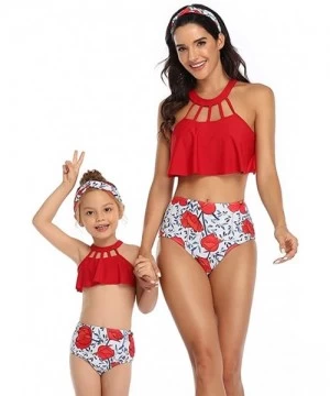 Sets Family Matching Mom Girls Bathing Suit Mommy and Me Swimsuit Swimwear Bikini Set - Red - CQ1962R4S83